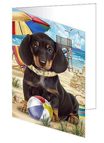 Pet Friendly Beach Dachshund Dog Handmade Artwork Assorted Pets Greeting Cards and Note Cards with Envelopes for All Occasions and Holiday Seasons GCD49937