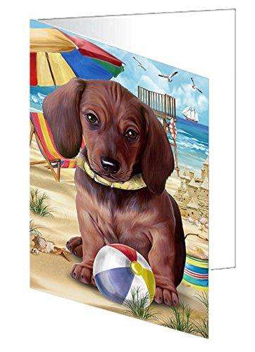 Pet Friendly Beach Dachshund Dog Handmade Artwork Assorted Pets Greeting Cards and Note Cards with Envelopes for All Occasions and Holiday Seasons GCD49940