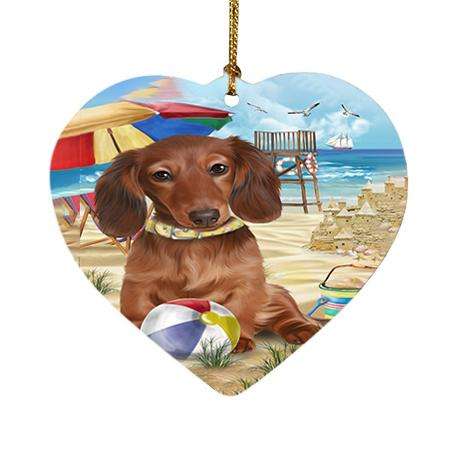 Pet Friendly Beach Dachshund Dog Heart Christmas Ornament HPOR48635