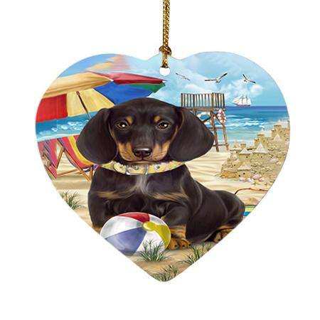 Pet Friendly Beach Dachshund Dog Heart Christmas Ornament HPOR48636