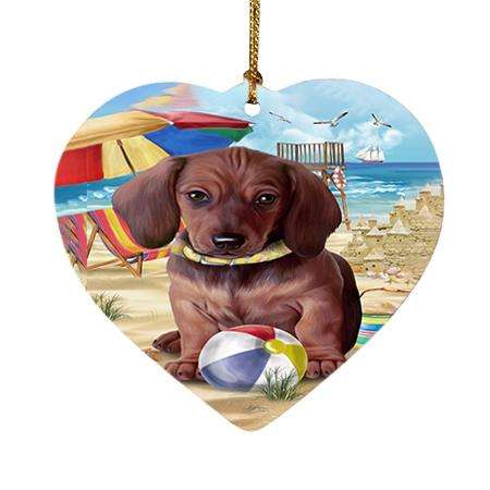 Pet Friendly Beach Dachshund Dog Heart Christmas Ornament HPOR48637