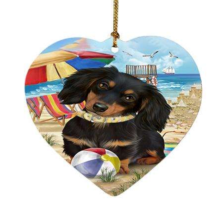 Pet Friendly Beach Dachshund Dog Heart Christmas Ornament HPOR48638
