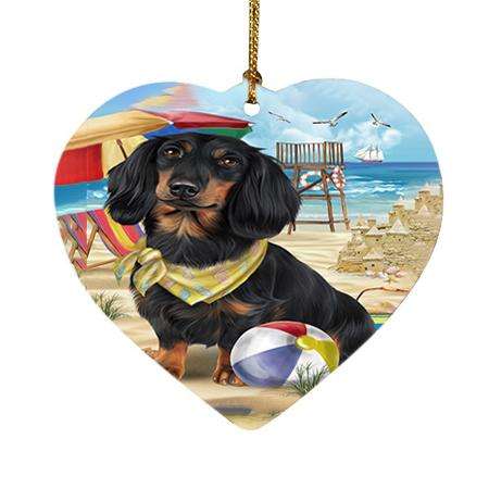 Pet Friendly Beach Dachshund Dog Heart Christmas Ornament HPOR48639