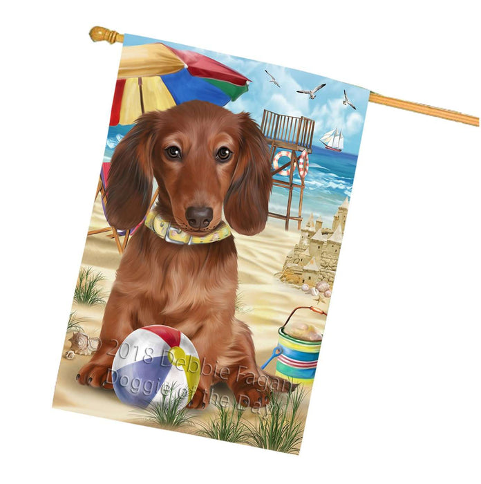 Pet Friendly Beach Dachshund Dog House Flag FLG48600