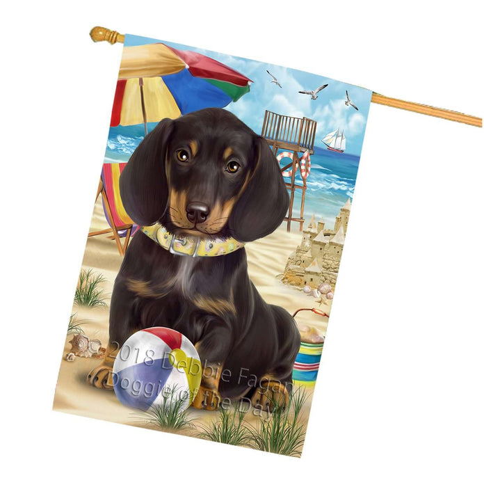 Pet Friendly Beach Dachshund Dog House Flag FLG48601