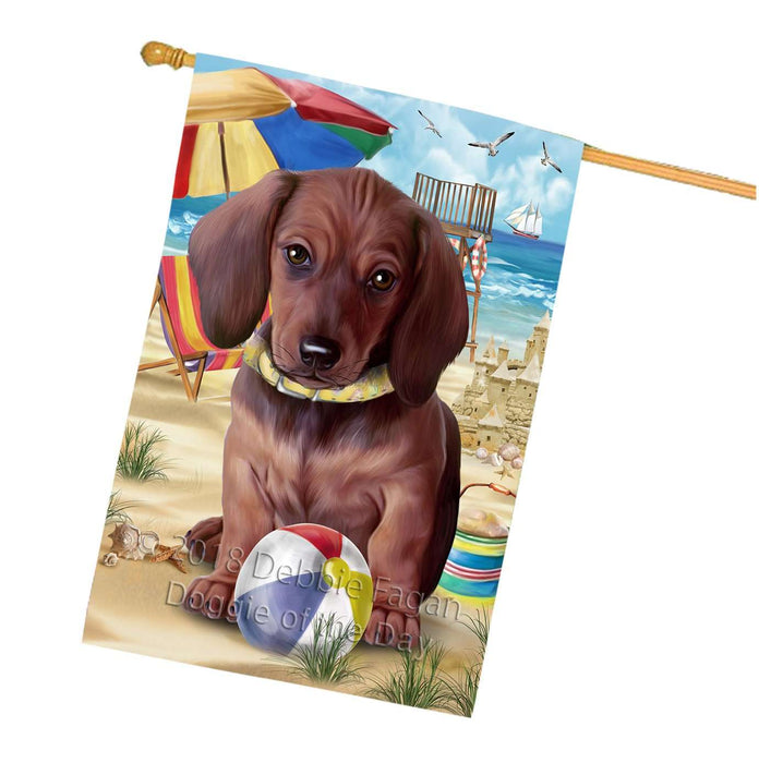 Pet Friendly Beach Dachshund Dog House Flag FLG48602