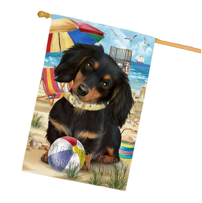 Pet Friendly Beach Dachshund Dog House Flag FLG48603