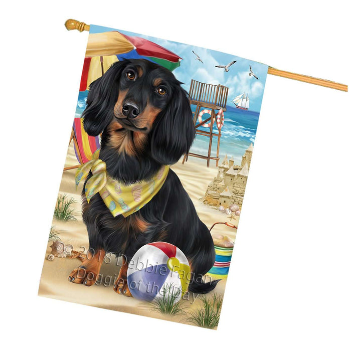 Pet Friendly Beach Dachshund Dog House Flag FLG48604
