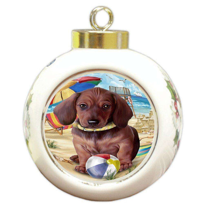 Pet Friendly Beach Dachshund Dog Round Ball Christmas Ornament RBPOR48637