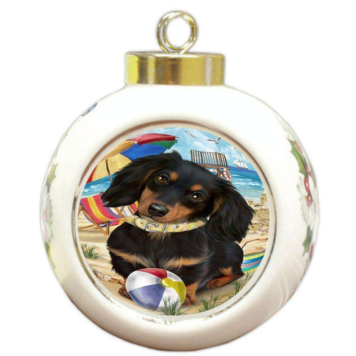 Pet Friendly Beach Dachshund Dog Round Ball Christmas Ornament RBPOR48638