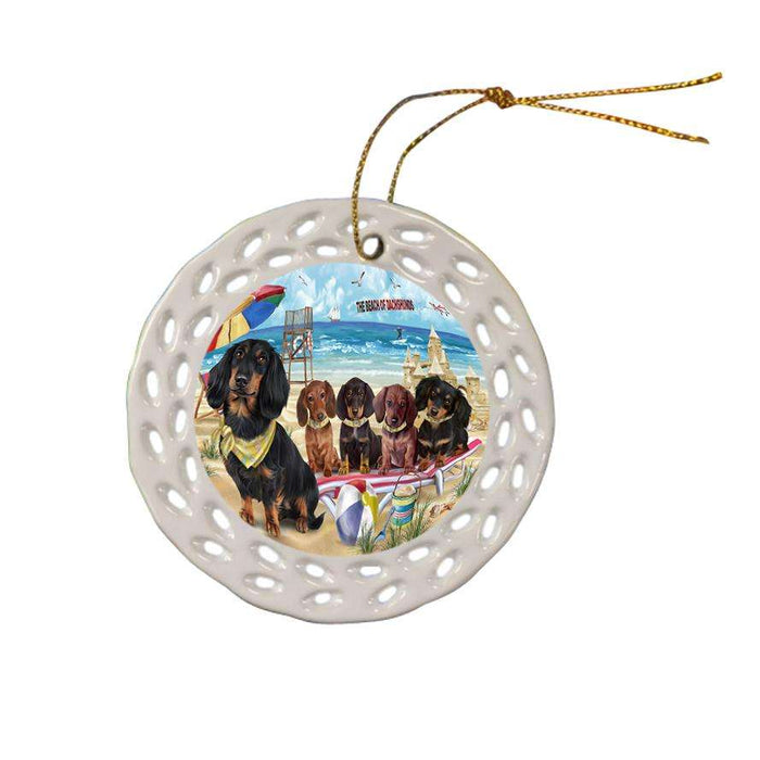Pet Friendly Beach Dachshunds Dog Ceramic Doily Ornament DPOR48640