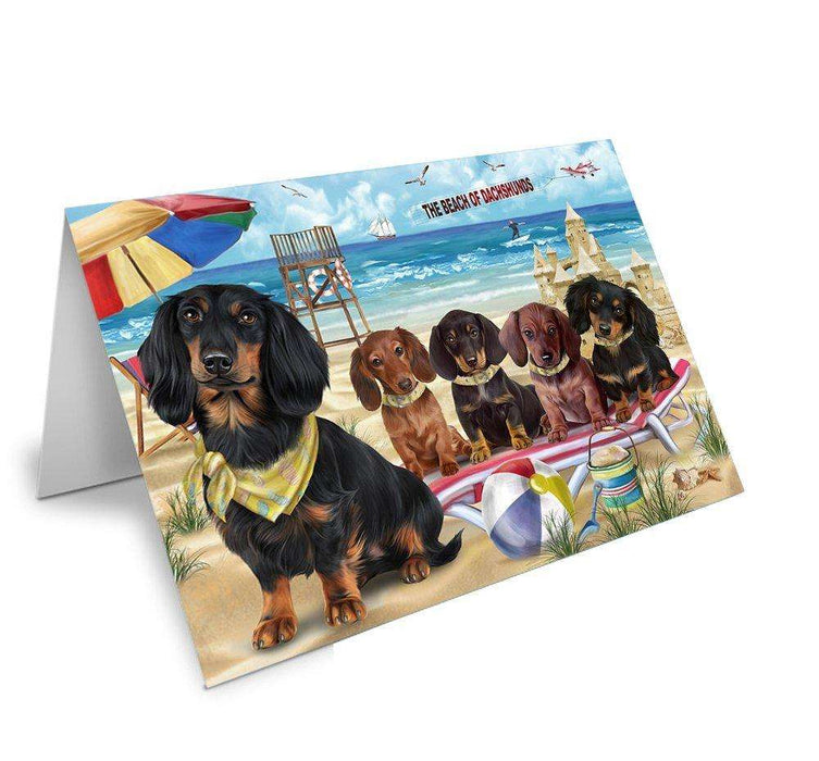 Pet Friendly Beach Dachshunds Dog Handmade Artwork Assorted Pets Greeting Cards and Note Cards with Envelopes for All Occasions and Holiday Seasons GCD49949