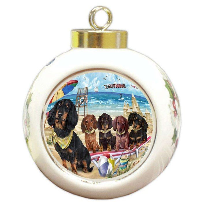 Pet Friendly Beach Dachshunds Dog Round Ball Christmas Ornament RBPOR48640