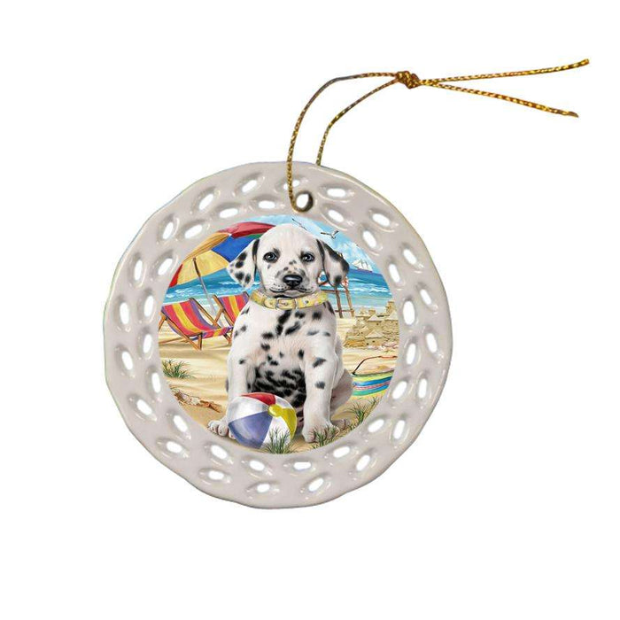 Pet Friendly Beach Dalmatian Dog Ceramic Doily Ornament DPOR48645