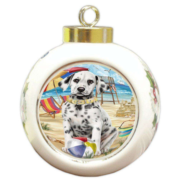 Pet Friendly Beach Dalmatian Dog Round Ball Christmas Ornament RBPOR48642