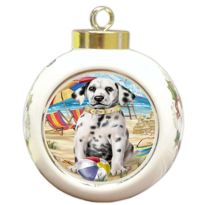 Pet Friendly Beach Dalmatian Dog Round Ball Christmas Ornament RBPOR48643