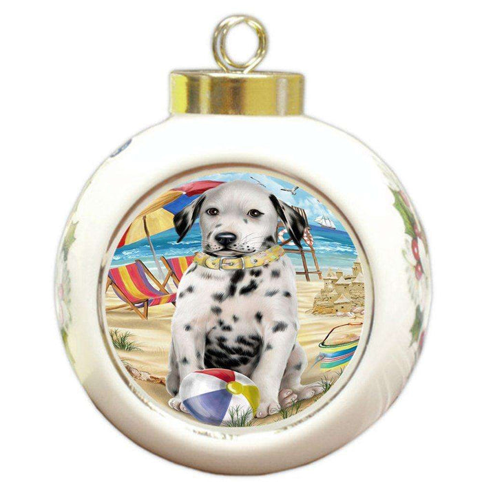 Pet Friendly Beach Dalmatian Dog Round Ball Christmas Ornament RBPOR48644