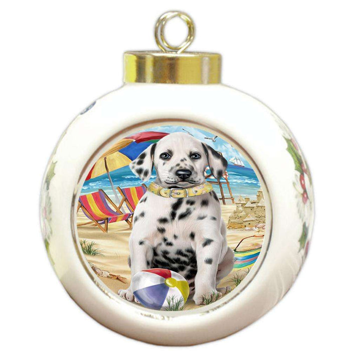 Pet Friendly Beach Dalmatian Dog Round Ball Christmas Ornament RBPOR48645