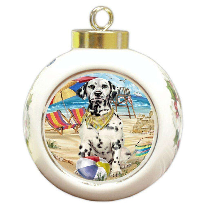 Pet Friendly Beach Dalmatian Dog Round Ball Christmas Ornament RBPOR48646