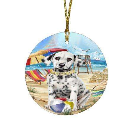 Pet Friendly Beach Dalmatian Dog Round Christmas Ornament RFPOR48633