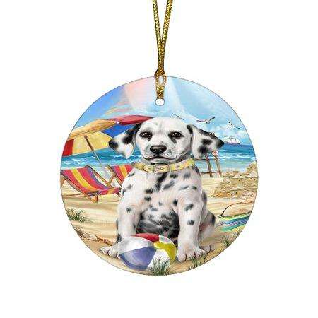 Pet Friendly Beach Dalmatian Dog Round Christmas Ornament RFPOR48634