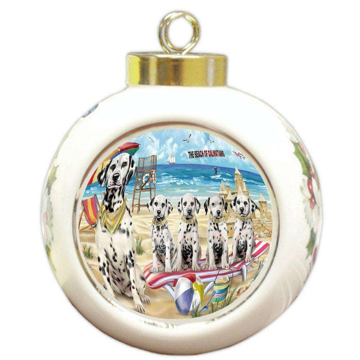 Pet Friendly Beach Dalmatians Dog Round Ball Christmas Ornament RBPOR48641