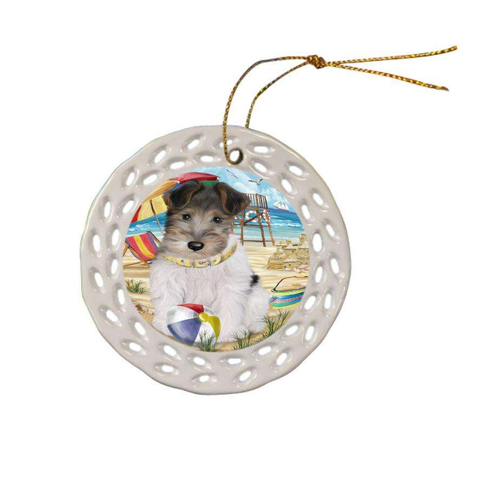 Pet Friendly Beach Fox Terrier Dog Ceramic Doily Ornament DPOR50035