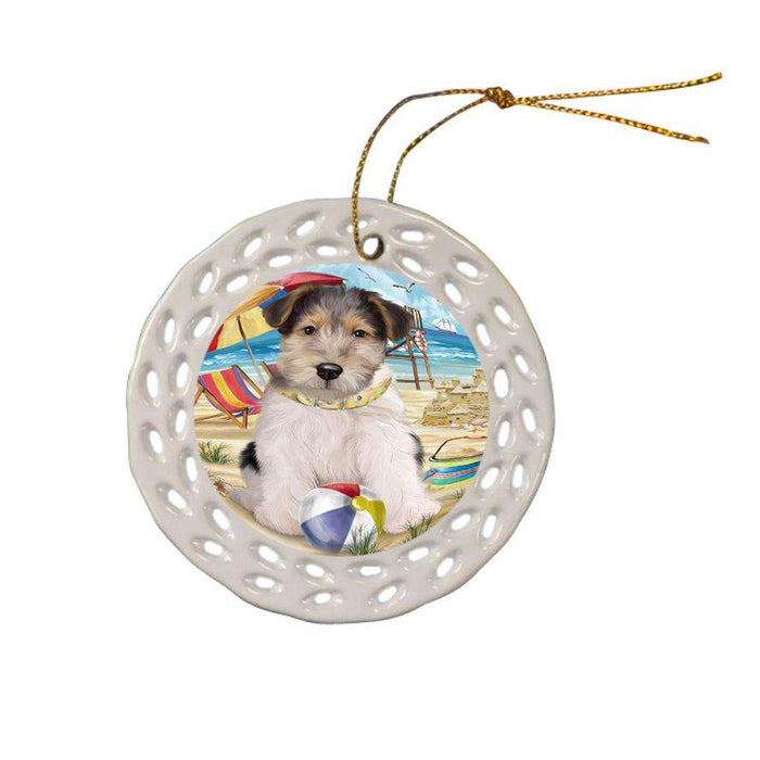 Pet Friendly Beach Fox Terrier Dog Ceramic Doily Ornament DPOR50037