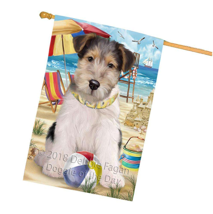 Pet Friendly Beach Fox Terrier Dog House Flag FLG50002