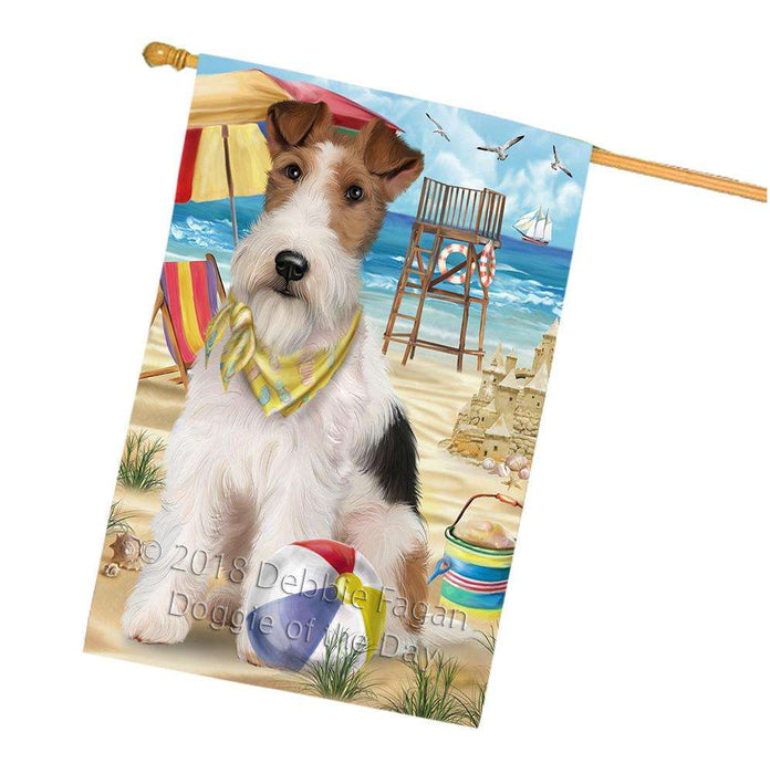 Pet Friendly Beach Fox Terrier Dog House Flag FLG50004
