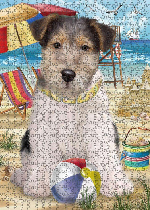 Pet Friendly Beach Fox Terrier Dog Puzzle with Photo Tin PUZL53817