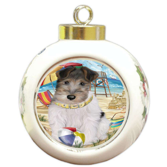 Pet Friendly Beach Fox Terrier Dog Round Ball Christmas Ornament RBPOR50035