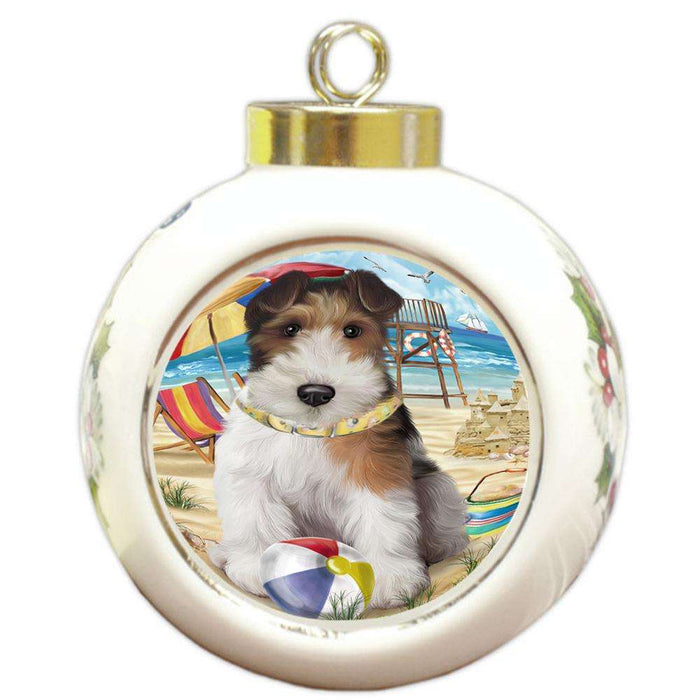 Pet Friendly Beach Fox Terrier Dog Round Ball Christmas Ornament RBPOR50036