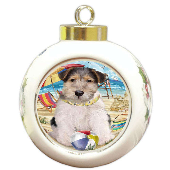 Pet Friendly Beach Fox Terrier Dog Round Ball Christmas Ornament RBPOR50037