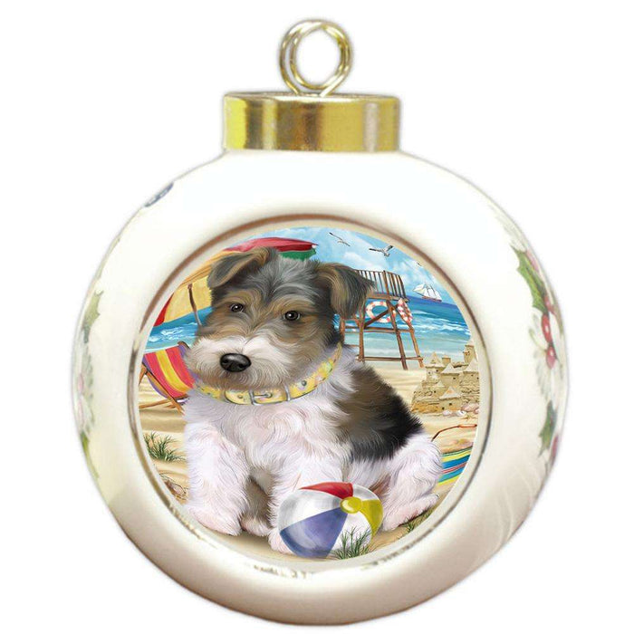 Pet Friendly Beach Fox Terrier Dog Round Ball Christmas Ornament RBPOR50038