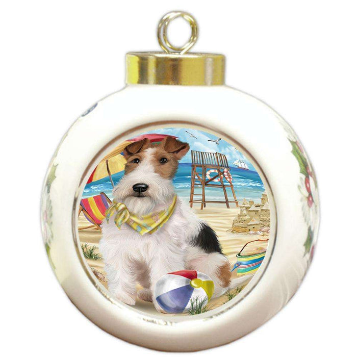 Pet Friendly Beach Fox Terrier Dog Round Ball Christmas Ornament RBPOR50039