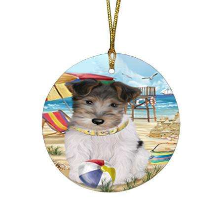Pet Friendly Beach Fox Terrier Dog Round Flat Christmas Ornament RFPOR50026