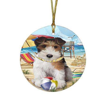 Pet Friendly Beach Fox Terrier Dog Round Flat Christmas Ornament RFPOR50027
