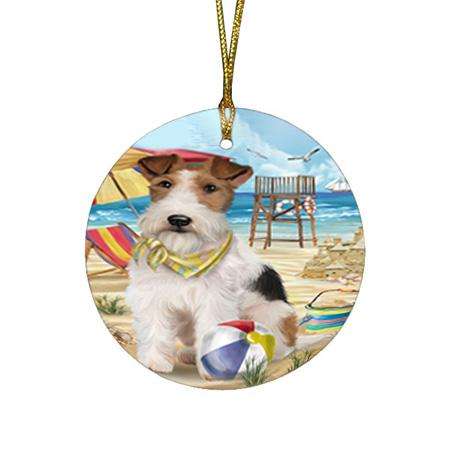 Pet Friendly Beach Fox Terrier Dog Round Flat Christmas Ornament RFPOR50030