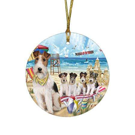 Pet Friendly Beach Fox Terriers Dog Round Flat Christmas Ornament RFPOR50025