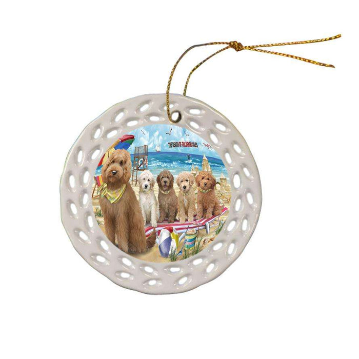 Pet Friendly Beach Goldendoodle Dog Ceramic Doily Ornament DPOR51562