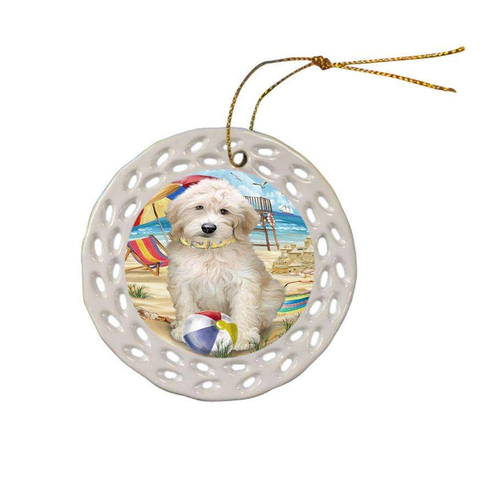 Pet Friendly Beach Goldendoodle Dog Ceramic Doily Ornament DPOR51563