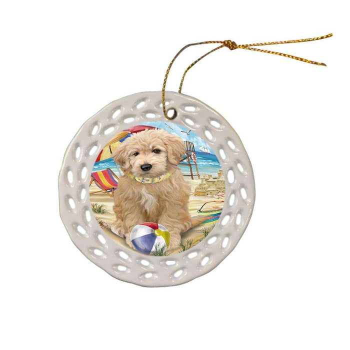 Pet Friendly Beach Goldendoodle Dog Ceramic Doily Ornament DPOR51564
