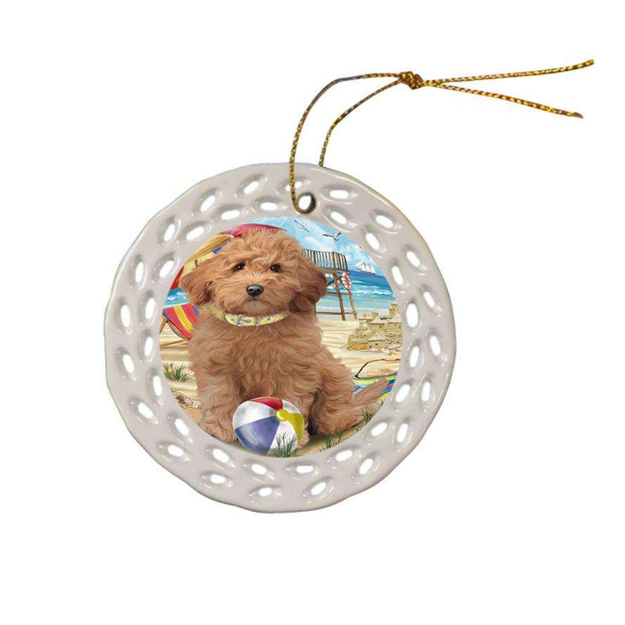 Pet Friendly Beach Goldendoodle Dog Ceramic Doily Ornament DPOR51565