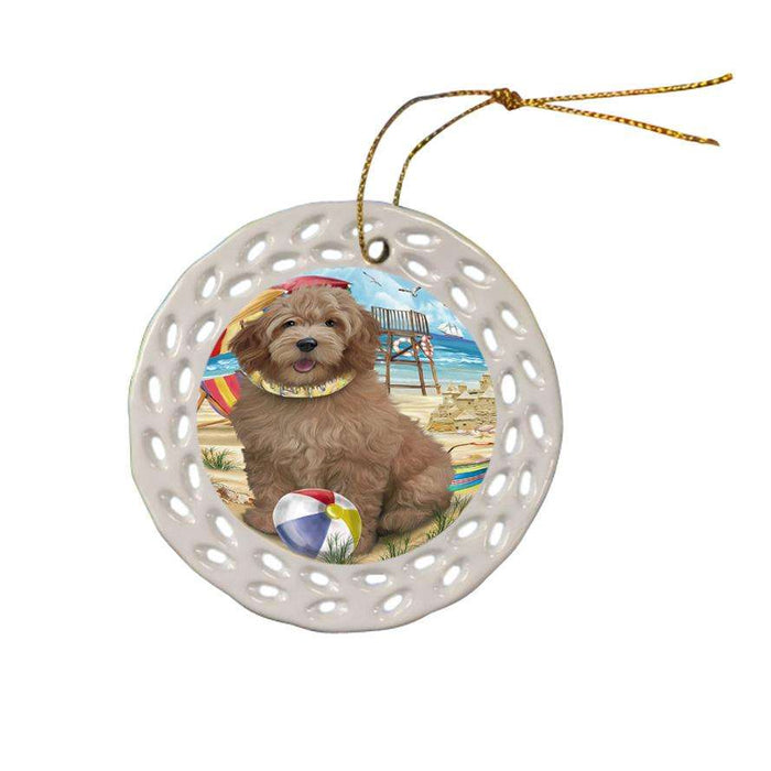 Pet Friendly Beach Goldendoodle Dog Ceramic Doily Ornament DPOR51566