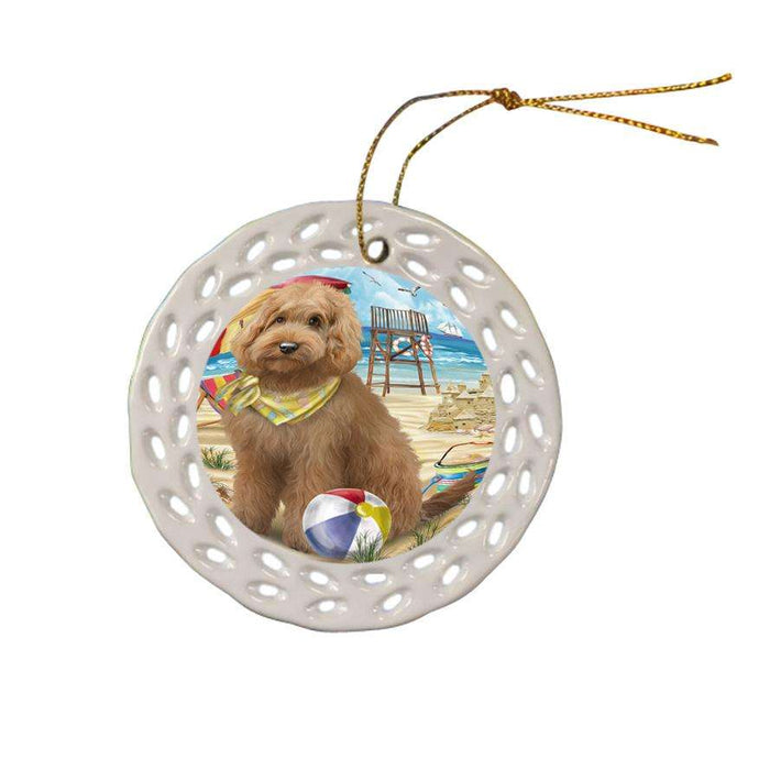 Pet Friendly Beach Goldendoodle Dog Ceramic Doily Ornament DPOR51567