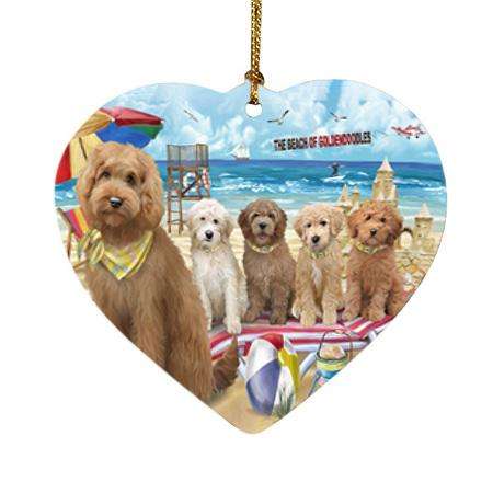 Pet Friendly Beach Goldendoodle Dog Heart Christmas Ornament HPOR51562