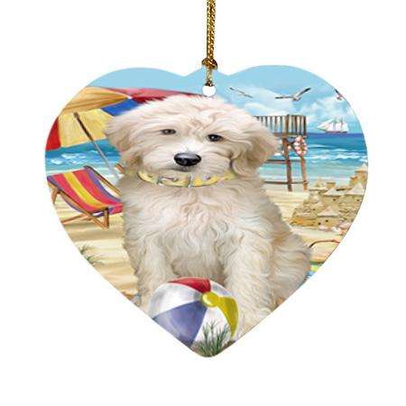Pet Friendly Beach Goldendoodle Dog Heart Christmas Ornament HPOR51563