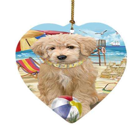 Pet Friendly Beach Goldendoodle Dog Heart Christmas Ornament HPOR51564