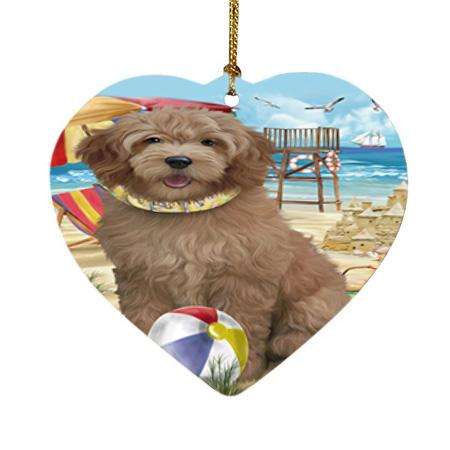 Pet Friendly Beach Goldendoodle Dog Heart Christmas Ornament HPOR51566